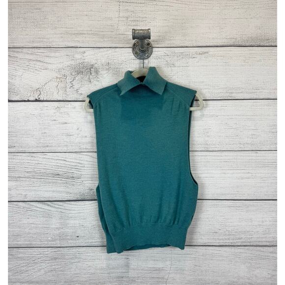 Pilcro Anthropologie Women's Teal Collared Sleeveless Sweater Wool Vest One Size - Picture 1 of 7